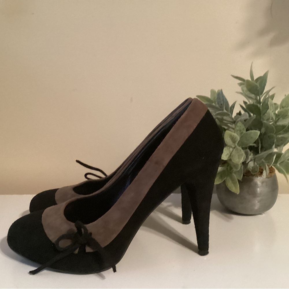Valentina Black and Brown Stiletto Heels w Side Tie